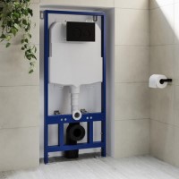 1168mm Wall Hung Toilet Frame & Black Mechanical Flush Plate with Concealed Cistern - Zana