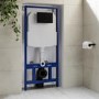 Wall Hung Rimless Toilet with Soft Close Seat, Black Mechanical Flush Plate, 1168mm Frame & Cistern – Palma