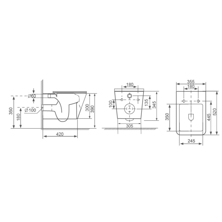 Wall Hung Toilet with Soft Close Seat, Mechanical Chrome Flush Plate, 1168mm Frame & Cistern - Albi