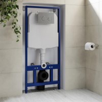 1168mm Wall Hung Toilet Frame & Chrome Mechanical Dual Flush Plate with Concealed Cistern - Zana