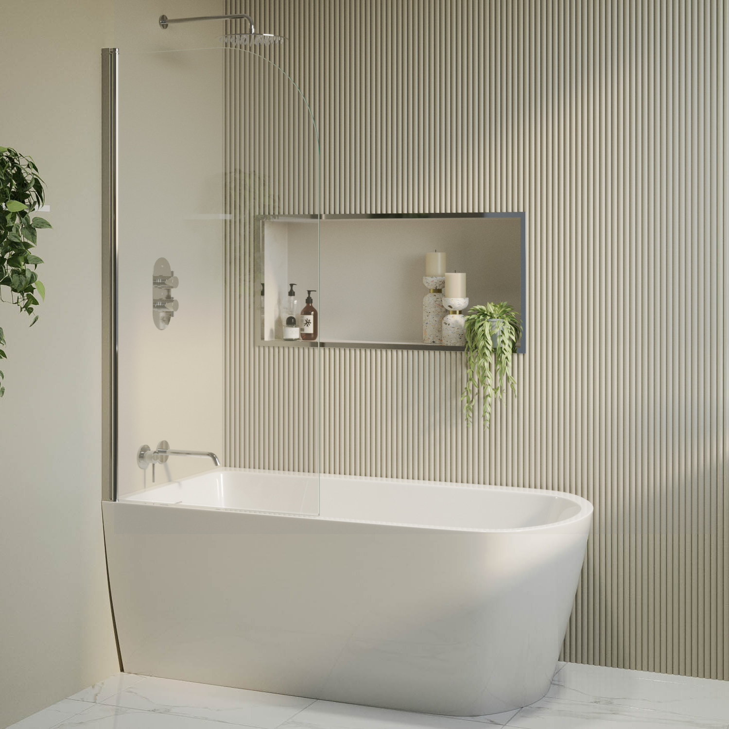 Freestanding Shower Bath Single Ended Left Hand Corner Chrome Bath Screen 1500 x 800mm