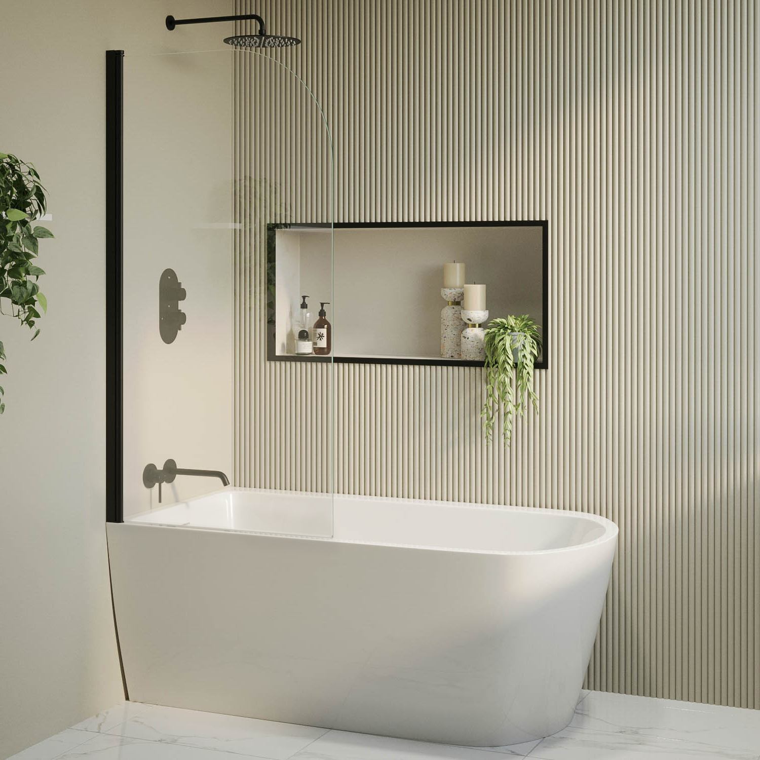 Freestanding Shower Bath Single Ended Left Hand Corner Bath Screen 1500 x 800mm