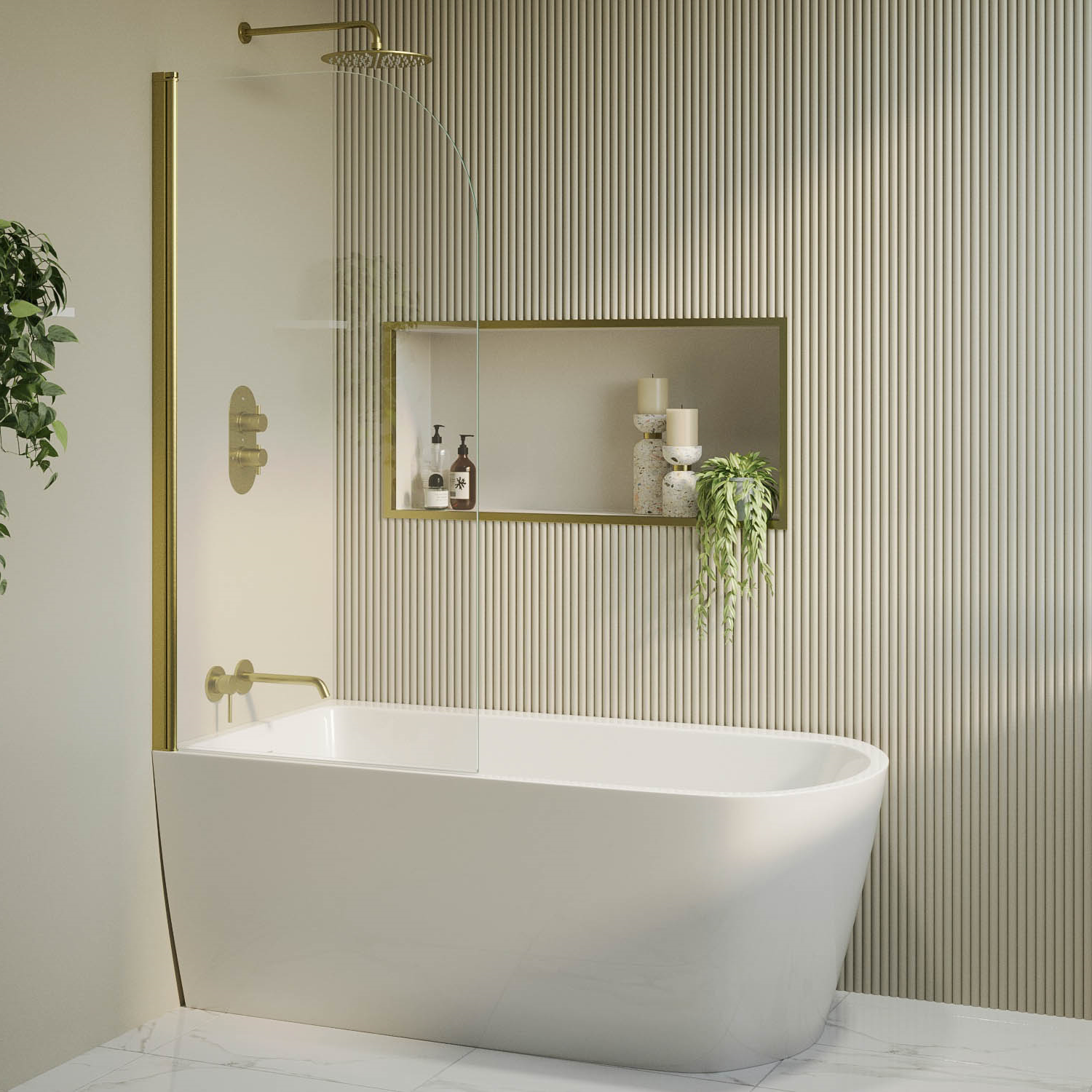 Freestanding Shower Bath Single Ended Left Hand Corner Brass Bath Screen 1500 x 800mm