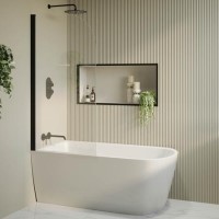 Freestanding Shower Bath Single Ended Left Hand Corner with Black Bath Screen 1650 x 800mm - Amaro