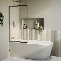 Freestanding Single Ended Left Hand Corner Shower Bath with Chrome Sliding Bath Screen 1650 x 800mm - Amaro
