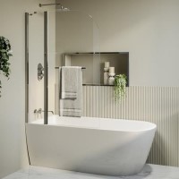Freestanding Single Ended Left Hand Corner Shower Bath with Chrome Bath Screen with Fixed Panel &  Towel Rail 1650 x 800mm - Amaro Freestanding Single Ended Left Hand Corner Shower Bath with Chrome Bath Screen with Fixed Panel &  Towel Rail 1650 x 800mm - Amaro