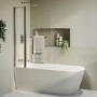 Freestanding Single Ended Left Hand Corner Shower Bath with Chrome Bath Screen with Fixed Panel &  Towel Rail 1650 x 800mm - Amaro