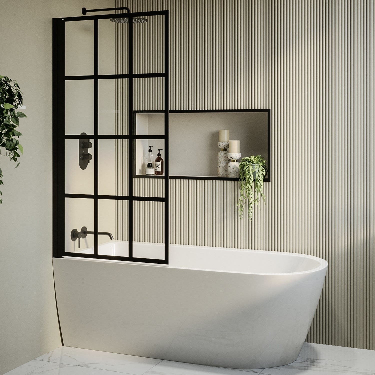 Freestanding Single Ended Left Hand Corner Shower Bath Grid Bath Screen 1650 x 800mm