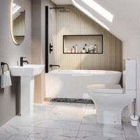 Black Freestanding Left Hand Shower Bath Suite with Toilet and Basin - Amaro Black Freestanding Left Hand Shower Bath Suite with Toilet and Basin - Amaro