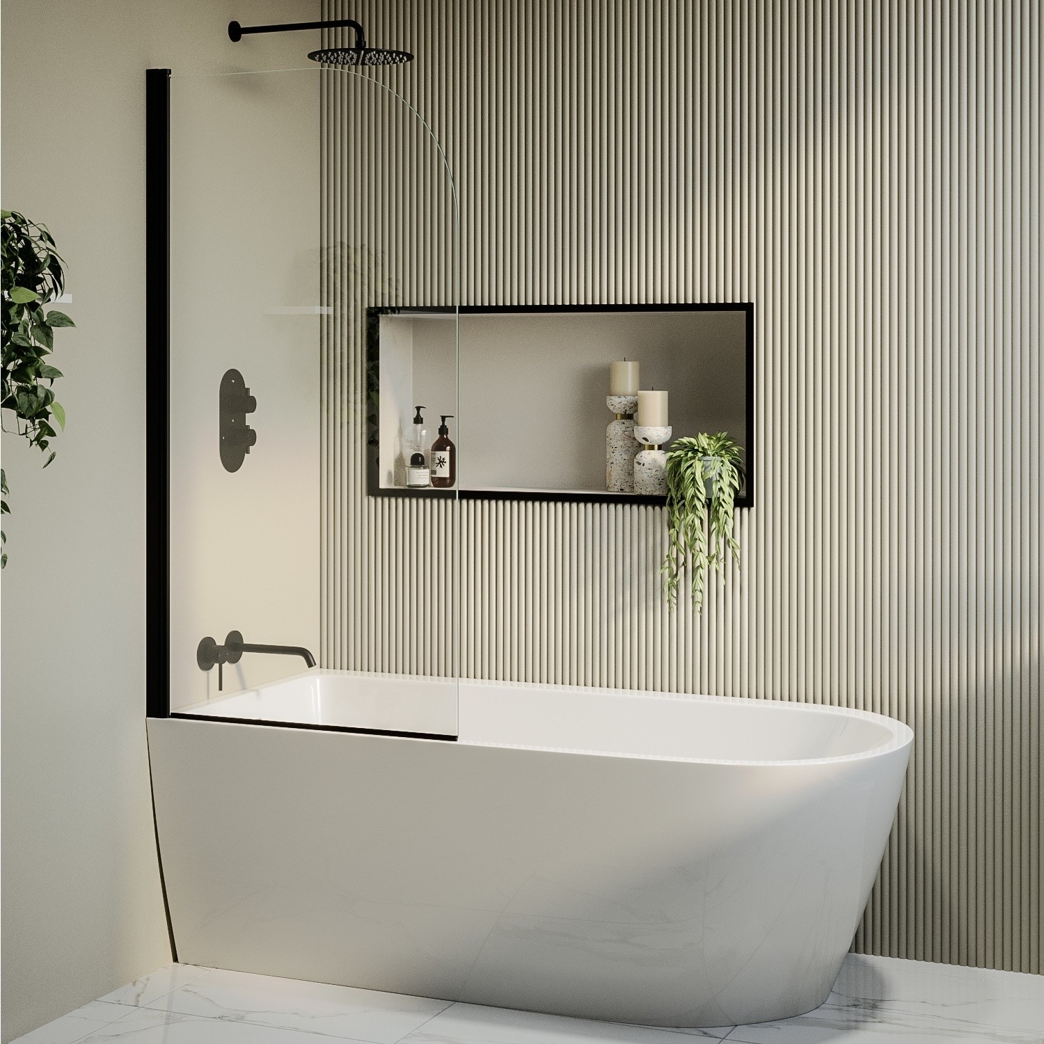 Freestanding Shower Bath Single Ended Left Hand Corner Bath Screen 1650 x 800mm