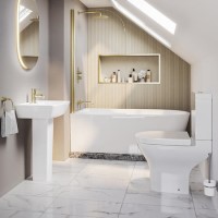 Brass Freestanding Left Hand Shower Bath Suite with Toilet and Basin - Amaro Brass Freestanding Left Hand Shower Bath Suite with Toilet and Basin - Amaro