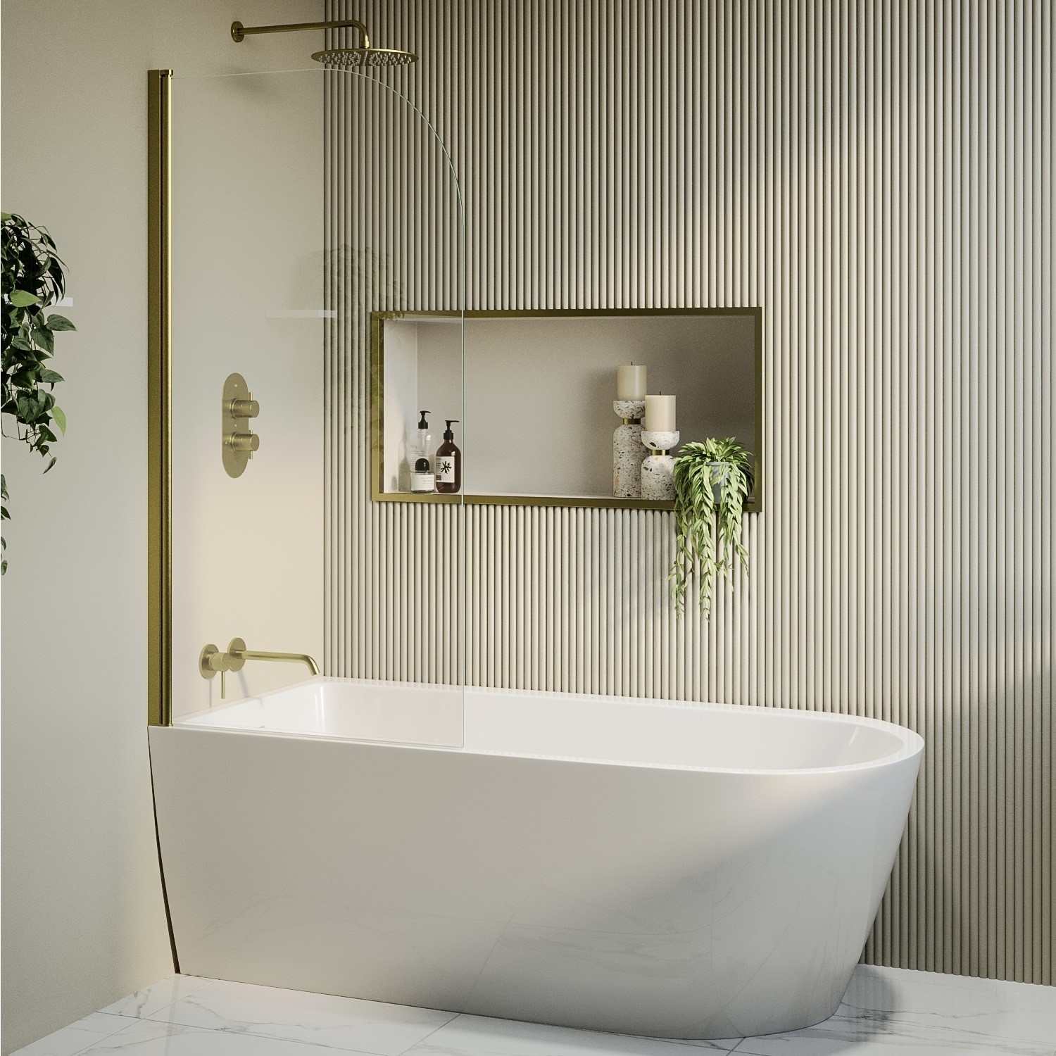 Freestanding Shower Bath Single Ended Left Hand Corner Brass Bath Screen 1650 x 800mm