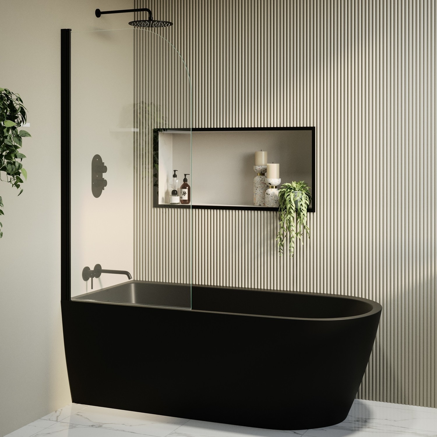 Matt Freestanding Shower Bath Single Ended Left Hand Corner Bath Screen 1650 x 800mm