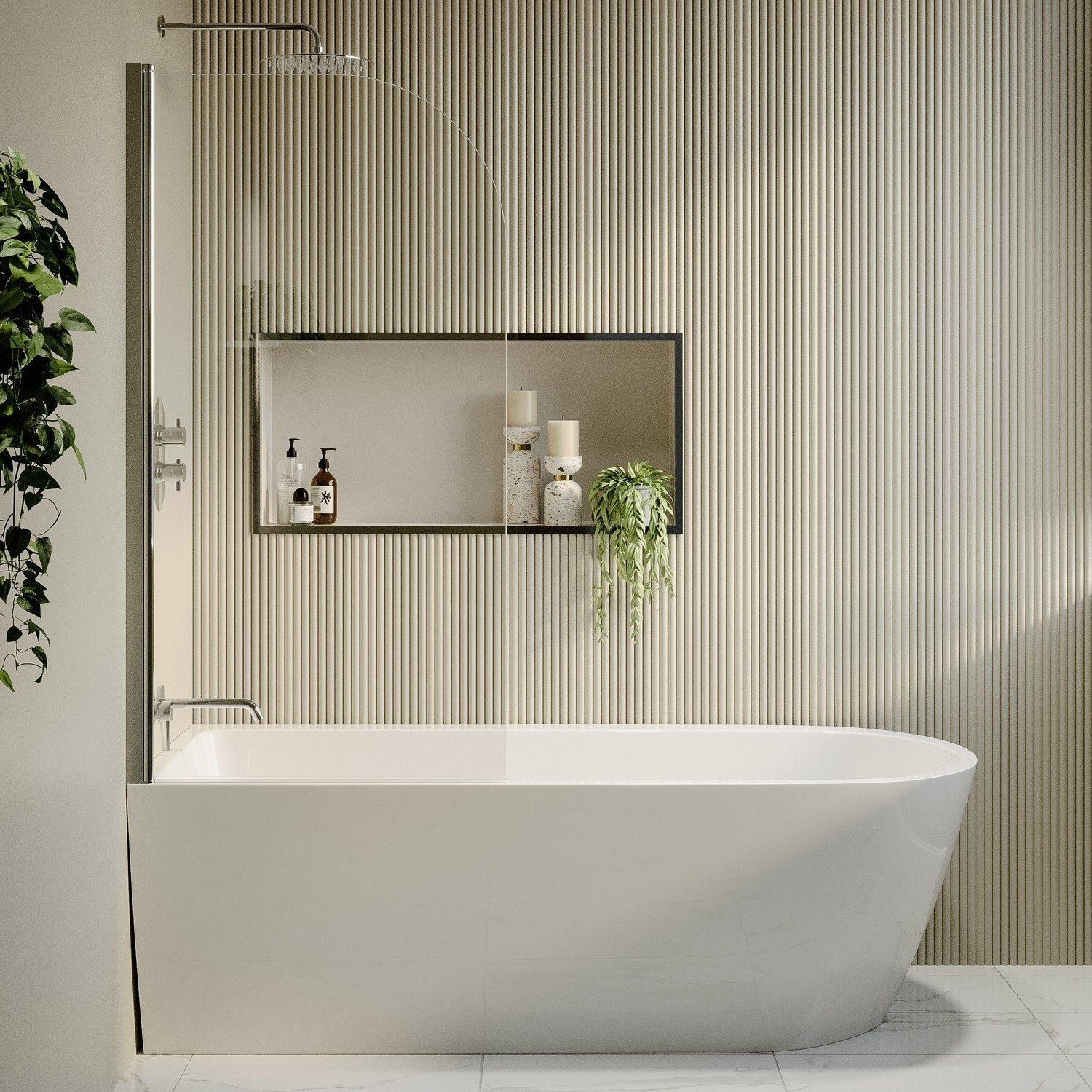 Freestanding Shower Bath Single Ended Left Hand Corner Chrome Bath Screen 1800 x 800mm