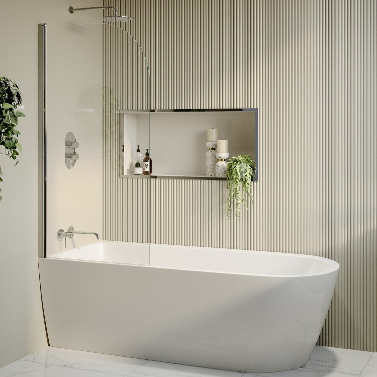 Freestanding Shower Bath Single Ended Left Hand Corner with Chrome Bath Screen 1800 x 800mm - Amaro