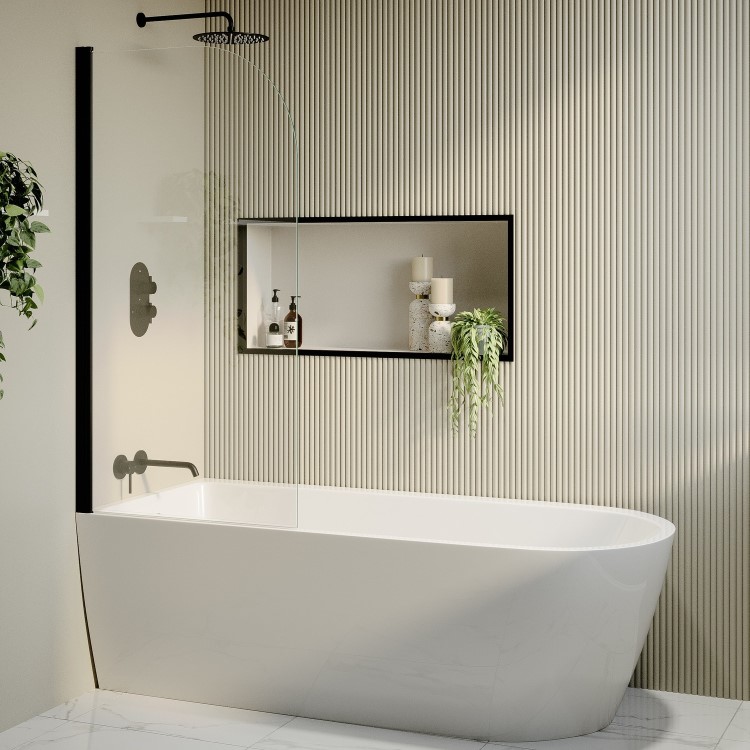 Freestanding Shower Bath Single Ended Left Hand Corner with Black Bath Screen 1800 x 800mm - Amaro