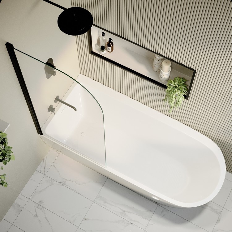 Freestanding Shower Bath Single Ended Left Hand Corner with Black Bath Screen 1800 x 800mm - Amaro