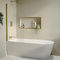 Freestanding Shower Bath Single Ended Left Hand Corner with Brass Bath Screen 1800 x 800mm - Amaro