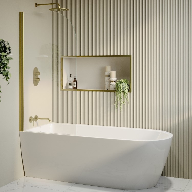 Freestanding Shower Bath Single Ended Left Hand Corner with Brass Bath Screen 1800 x 800mm - Amaro