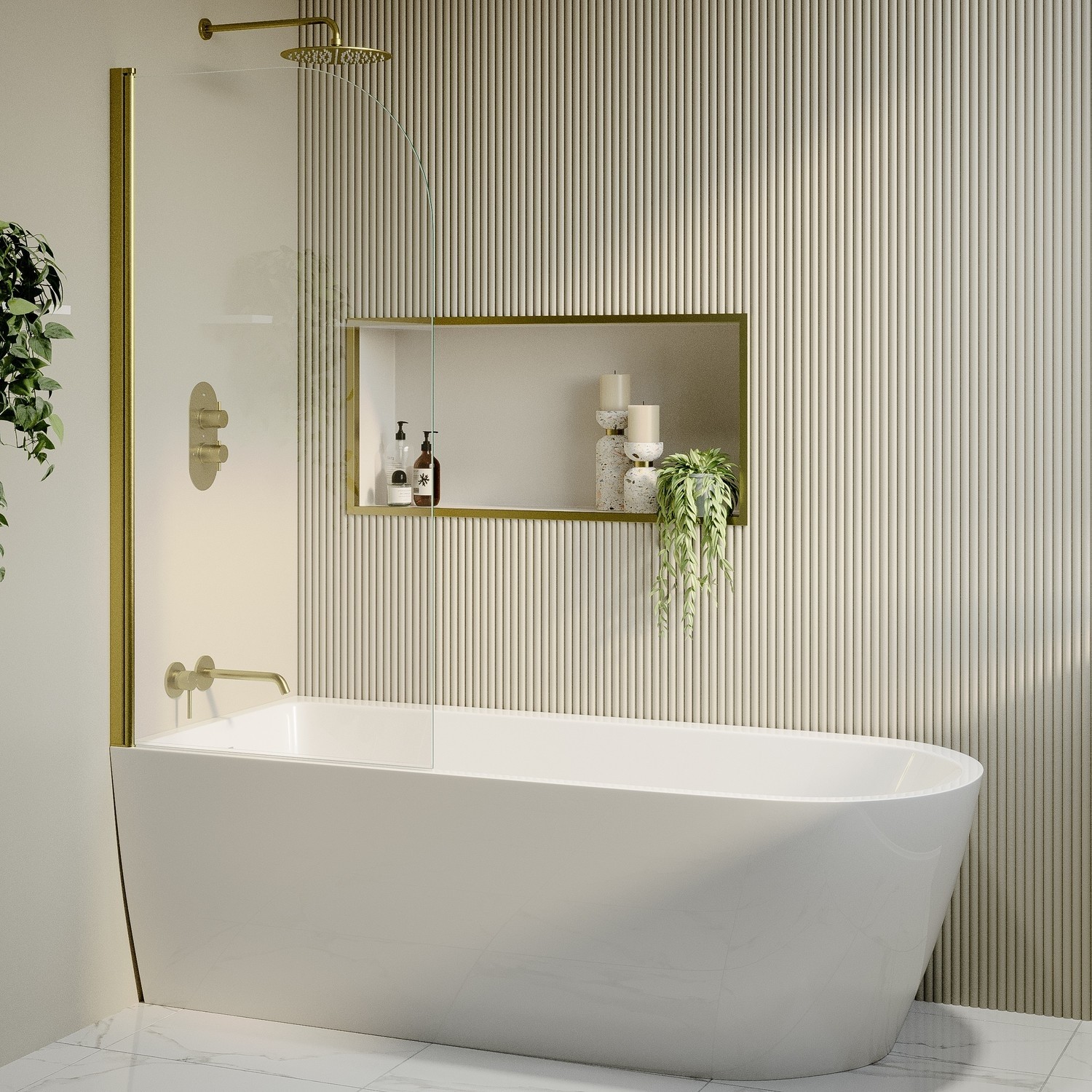 Freestanding Shower Bath Single Ended Left Hand Corner Brass Bath Screen 1800 x 800mm