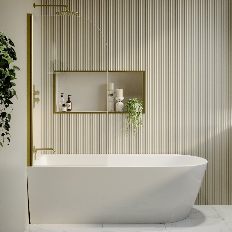 Freestanding Shower Bath Single Ended Left Hand Corner with Brass Bath Screen 1800 x 800mm - Amaro