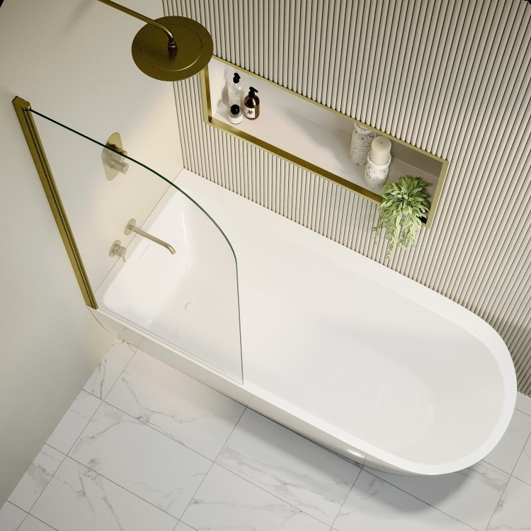 Freestanding Shower Bath Single Ended Left Hand Corner with Brass Bath Screen 1800 x 800mm - Amaro
