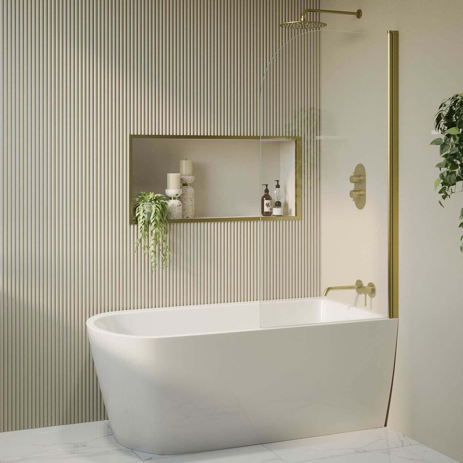 Freestanding Shower Bath Single Ended Right Hand Corner Brass Bath Screen 1500 x 800mm