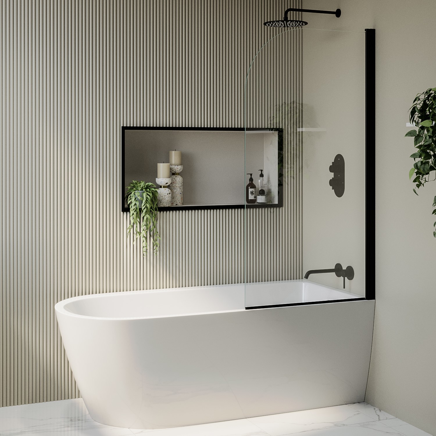Amaro Black Freestanding Shower Bath Single Ended Right Hand Corner With Bath Screen 1650 X 800Mm Size 165