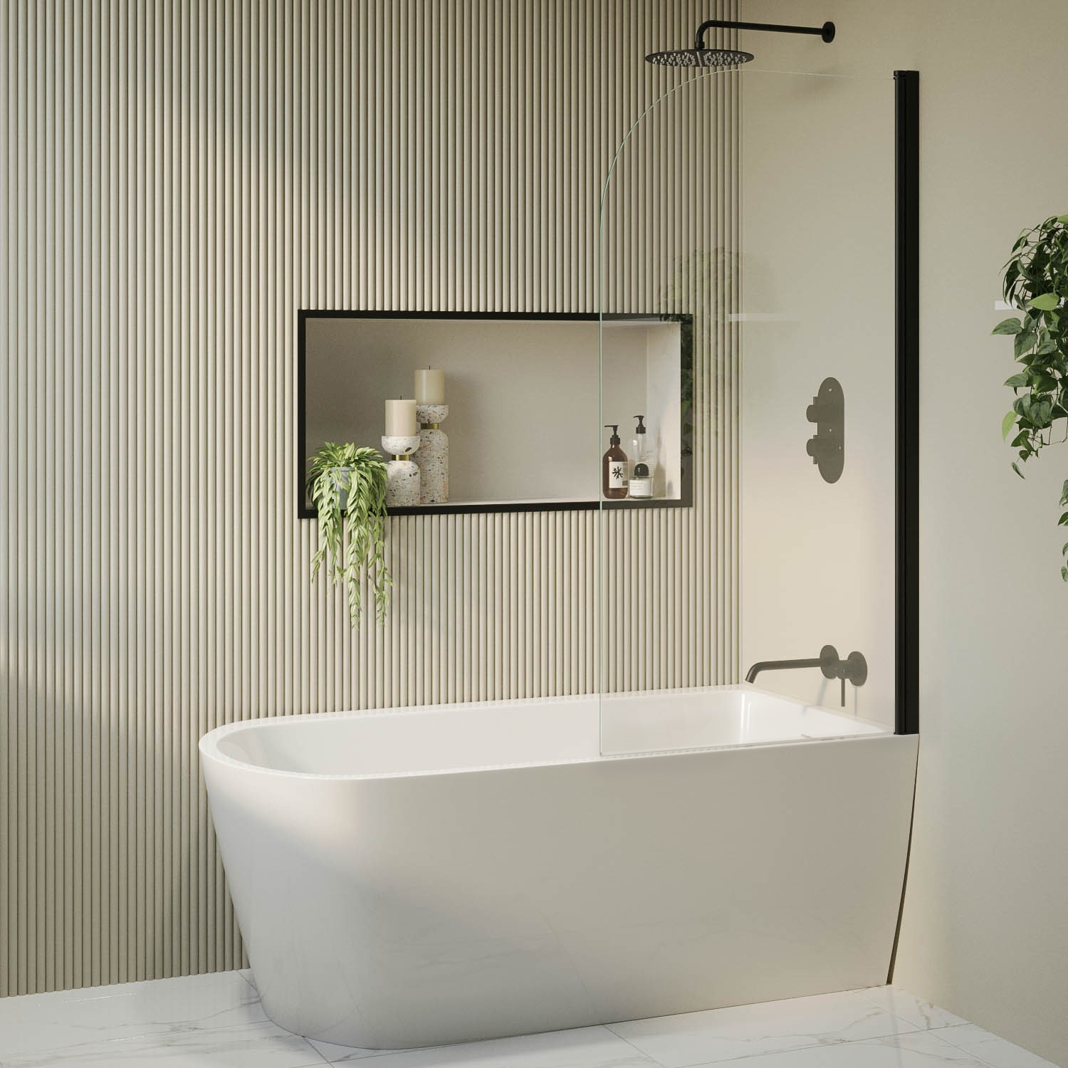 Amaro Freestanding Shower Bath Single Ended Right Hand Corner With  Bath Screen 1650 X 800Mm BUN/AMARH1650/89195