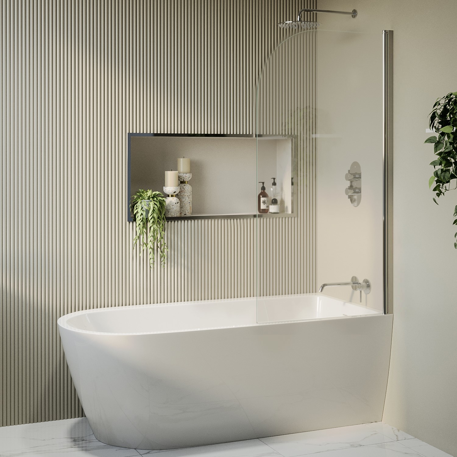 Amaro White Freestanding Shower Bath Single Ended Right Hand Corner With Chrome Bath Screen 1650 X 800Mm Size 165