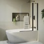 Freestanding Single Ended Right Hand Corner Shower Bath with Black Bath Screen with Fixed Panel &  Towel Rail  1650 x 800mm - Amaro
