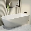 Freestanding Single Ended Right Hand Corner Shower Bath with Black Grid Bath Screen 1650 x 800mm - Amaro