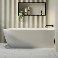 Freestanding Single Ended Right Hand Corner Shower Bath with Black Grid Bath Screen 1650 x 800mm - Amaro