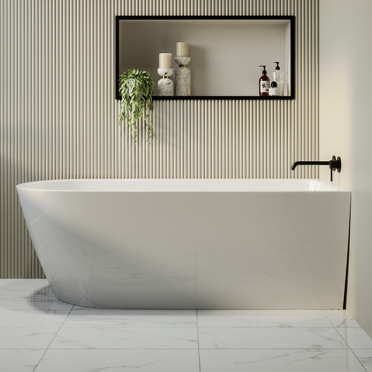Freestanding Single Ended Right Hand Corner Shower Bath with Black Grid Bath Screen 1650 x 800mm - Amaro