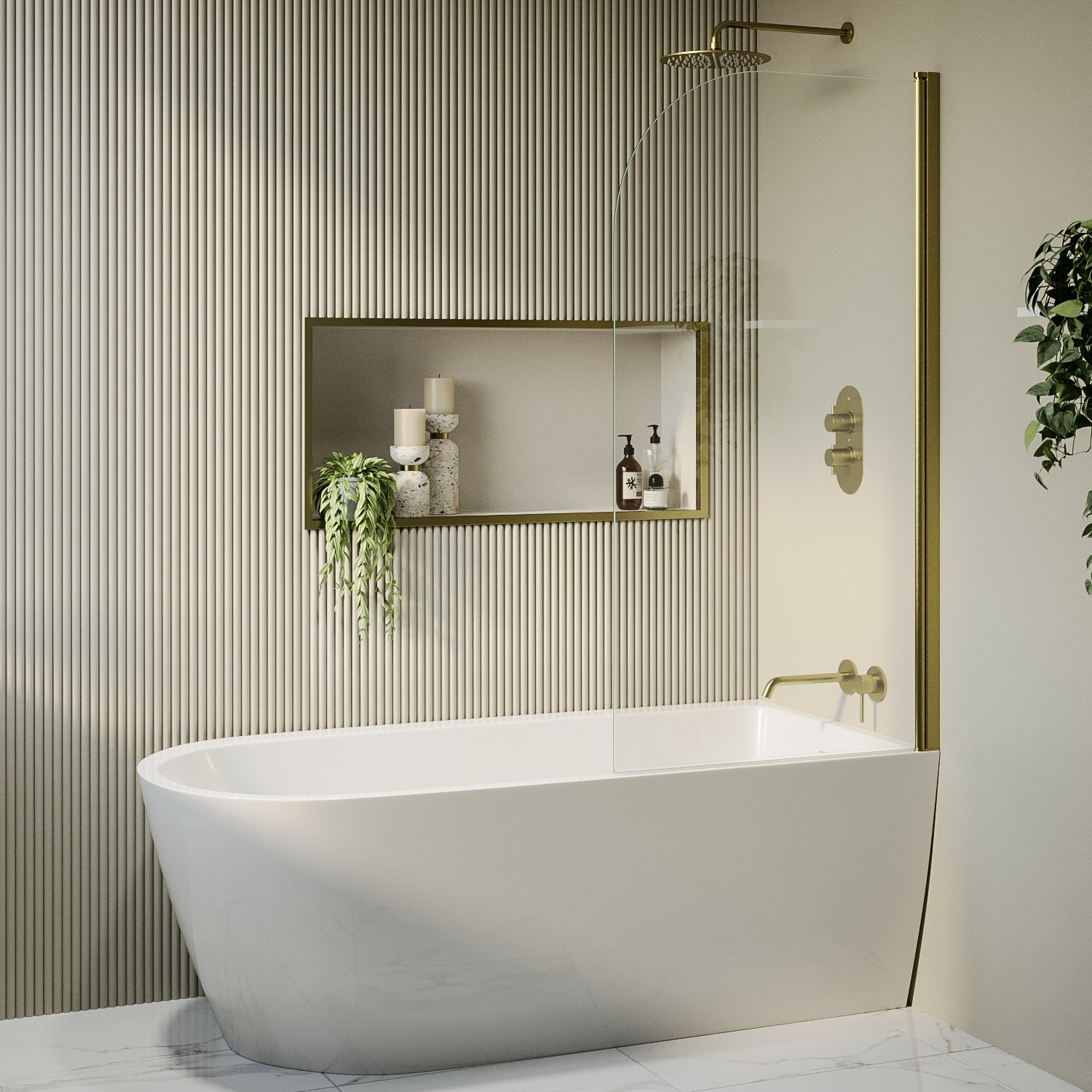 Freestanding Shower Bath Single Ended Right Hand Corner Brass Bath Screen 1650 x 800mm