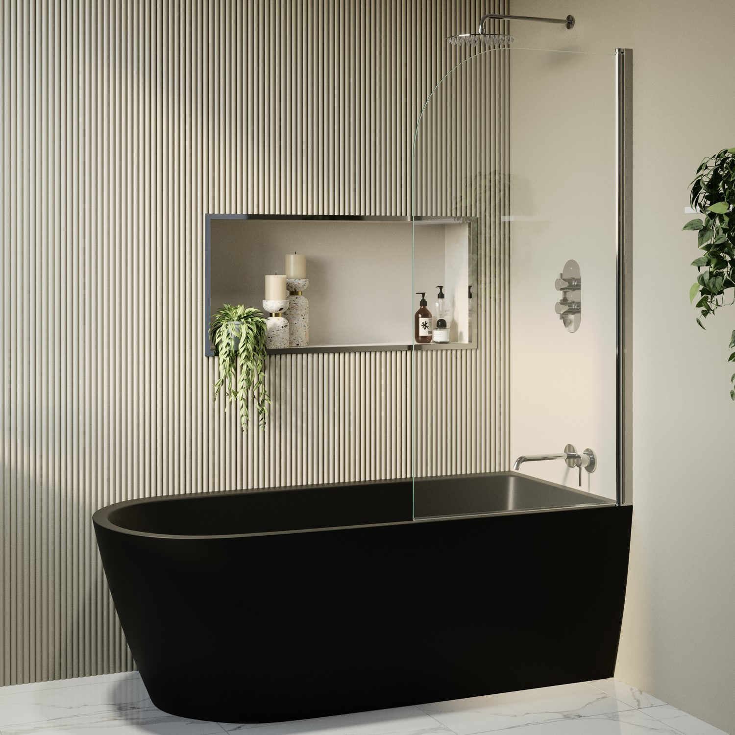Matt Freestanding Shower Bath Single Ended Right Hand Corner Chrome Bath Screen 1650 x 800mm