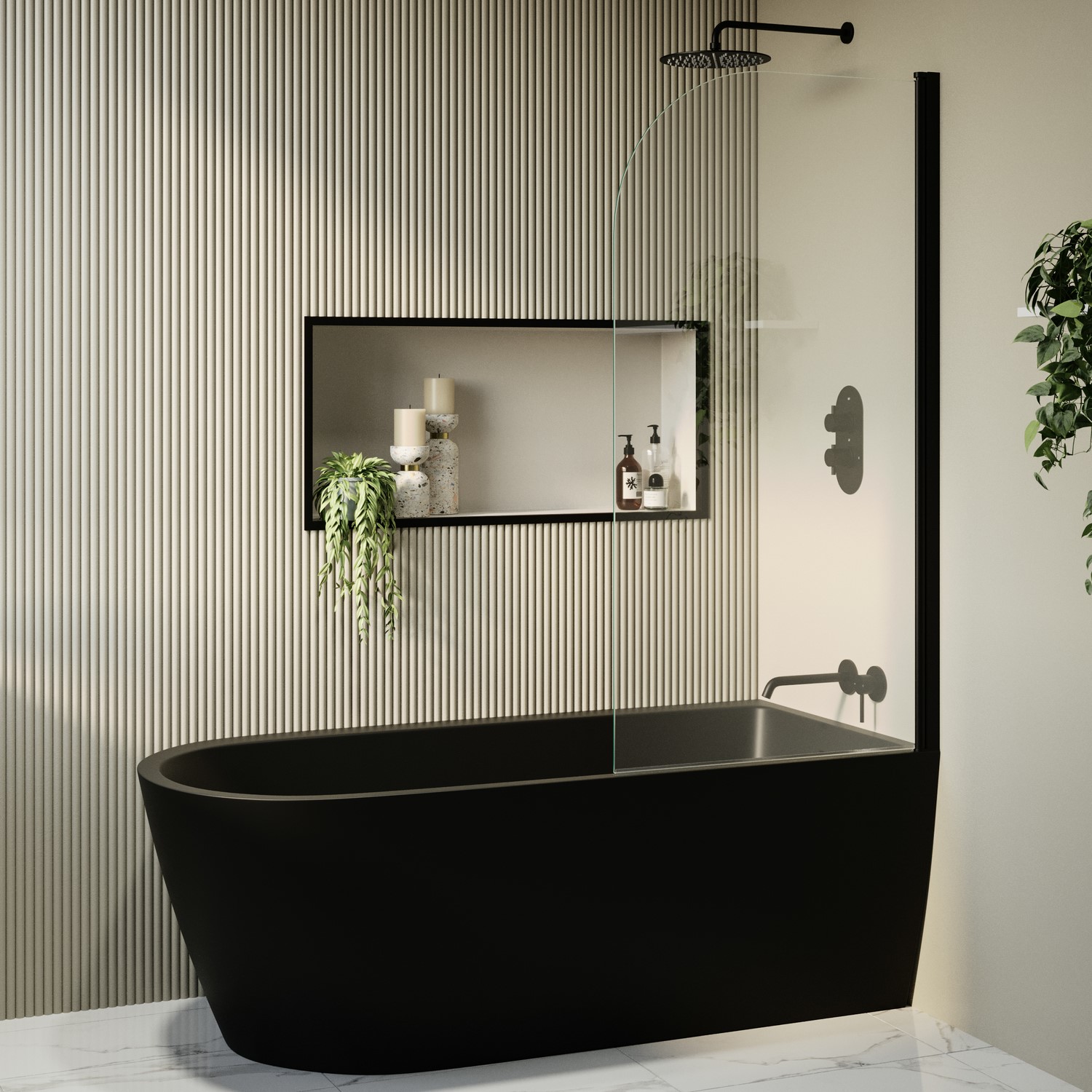 Matt Freestanding Shower Bath Single Ended Right Hand Corner Bath Screen 1650 x 800mm