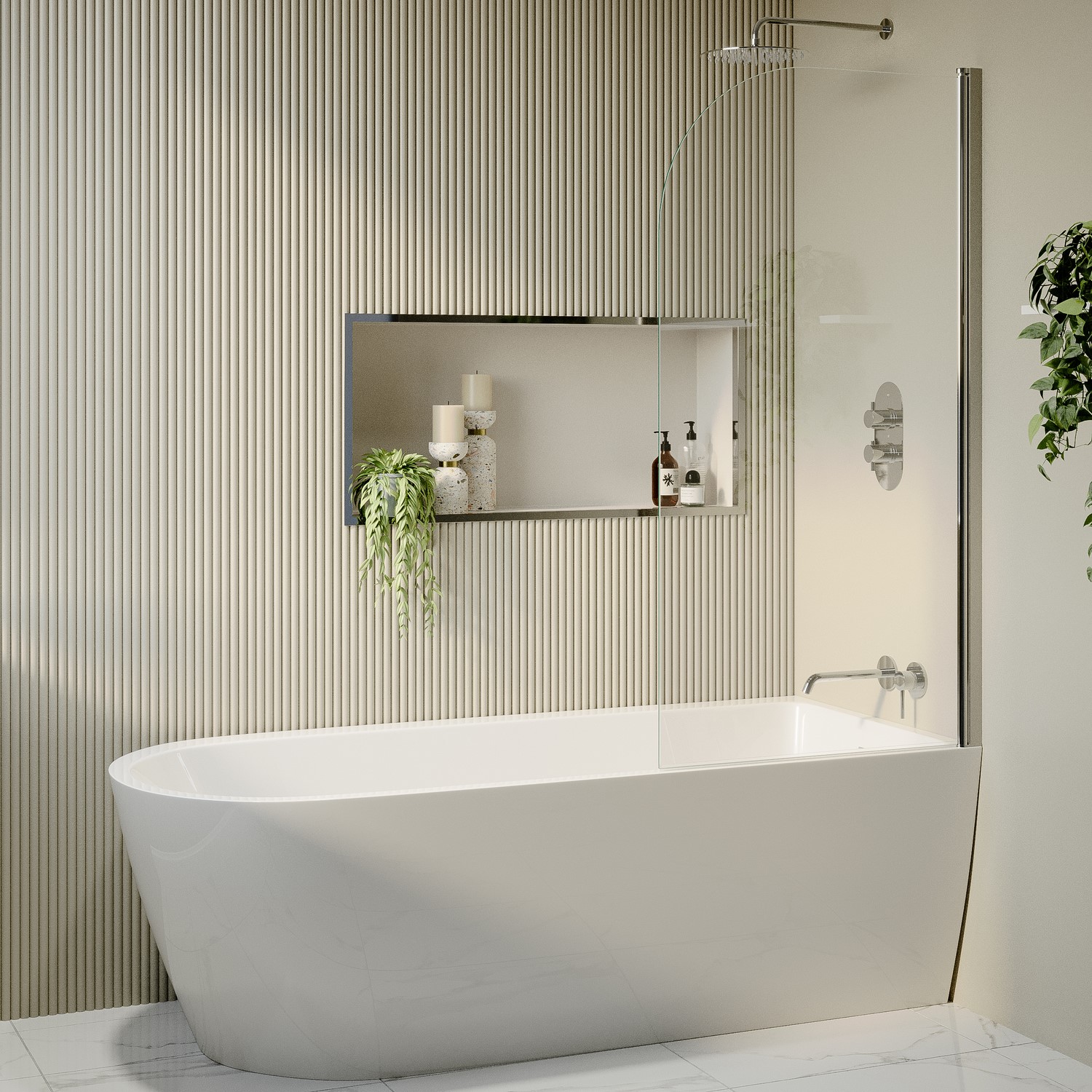 Freestanding Shower Bath Single Ended Right Hand Corner Chrome Bath Screen 1800 x 800mm