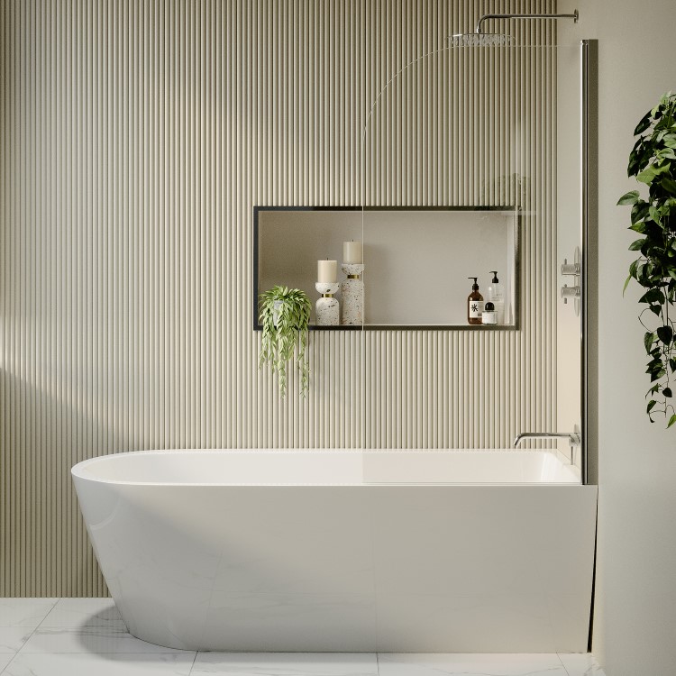 Freestanding Shower Bath Single Ended Right Hand Corner with Chrome Bath Screen 1800 x 800mm - Amaro
