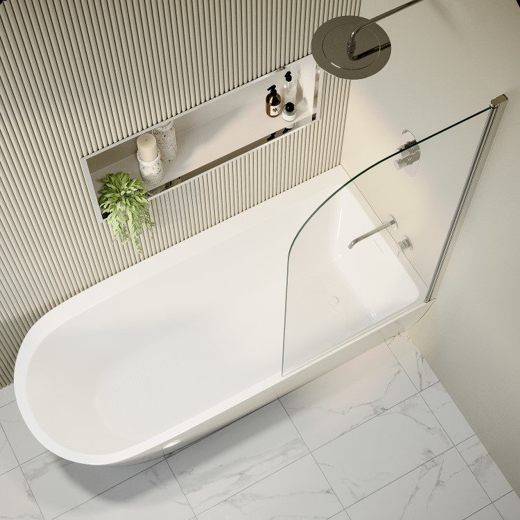 Freestanding Shower Bath Single Ended Right Hand Corner with Chrome Bath Screen 1800 x 800mm - Amaro