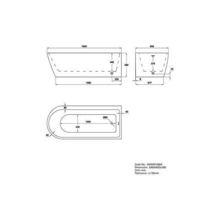 Freestanding Shower Bath Single Ended Right Hand Corner with Chrome Bath Screen 1800 x 800mm - Amaro