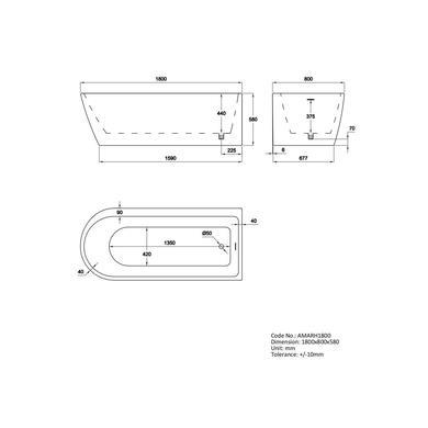 Freestanding Single Ended Right Hand Corner Bath 1800 x 800mm - Amaro