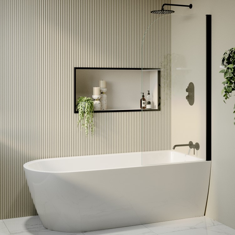 Freestanding Shower Bath Single Ended Right Hand Corner with Black Bath Screen 1800 x 800mm - Amaro