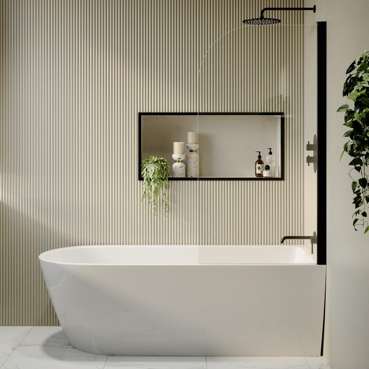 Freestanding Shower Bath Single Ended Right Hand Corner with Black Bath Screen 1800 x 800mm - Amaro