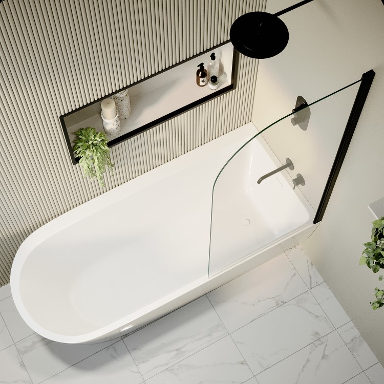 Freestanding Shower Bath Single Ended Right Hand Corner with Black Bath Screen 1800 x 800mm - Amaro