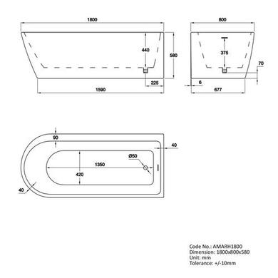 Freestanding Single Ended Right Hand Corner Bath 1800 x 800mm - Amaro