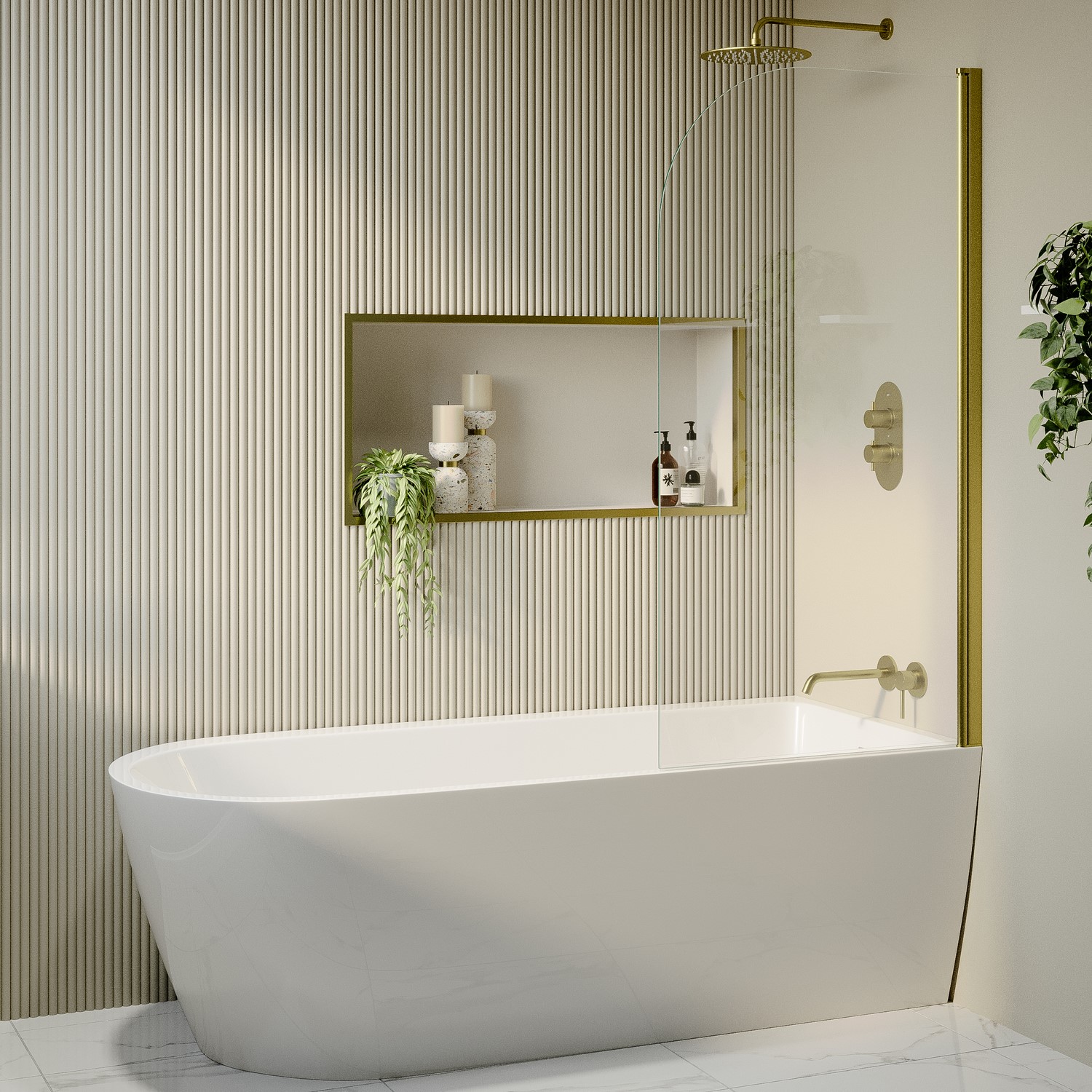 Freestanding Shower Bath Single Ended Right Hand Corner Brass Bath Screen 1800 x 800mm