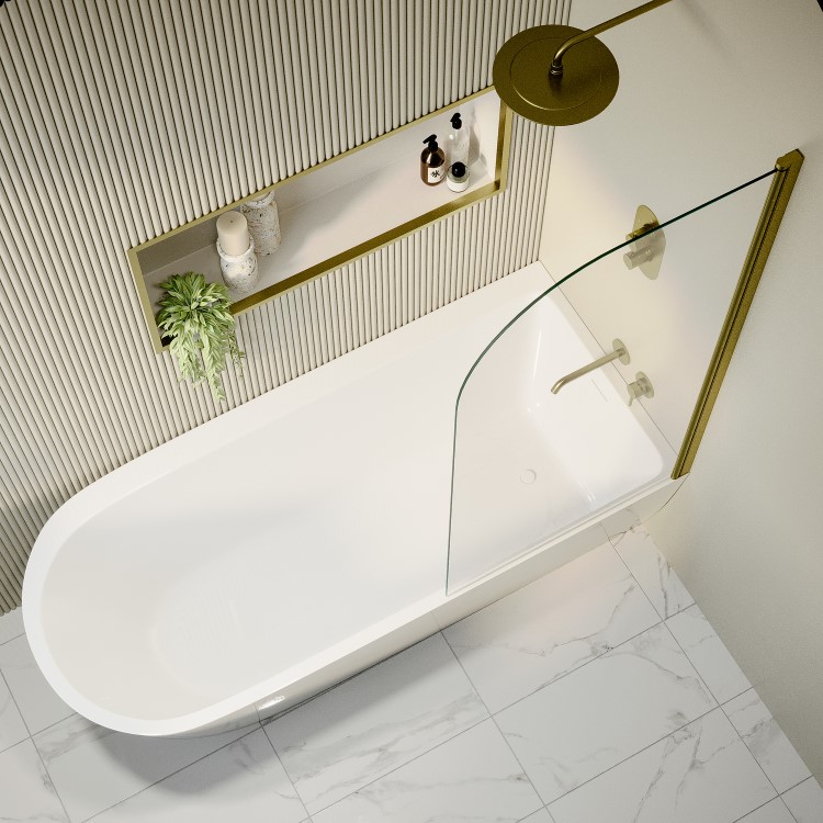 Freestanding Shower Bath Single Ended Right Hand Corner with Brass Bath Screen 1800 x 800mm - Amaro