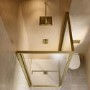 800x800mm Brushed Brass Square Sliding In-Fold Shower Enclosure 6mm Glass and Low Profile Shower Tray - Apollo