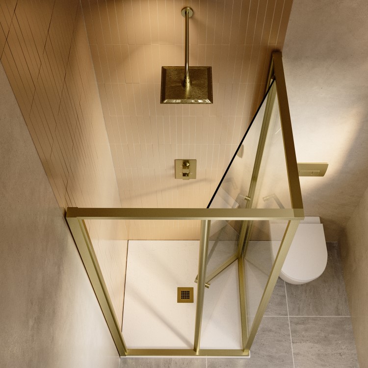 800x800mm Brushed Brass In-Fold Sliding Shower Enclosure 6mm Glass - Apollo